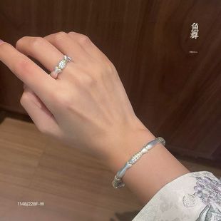 足银9999纯银描金鱼群手镯戒指女国风新中式 轻奢小众送女友礼物