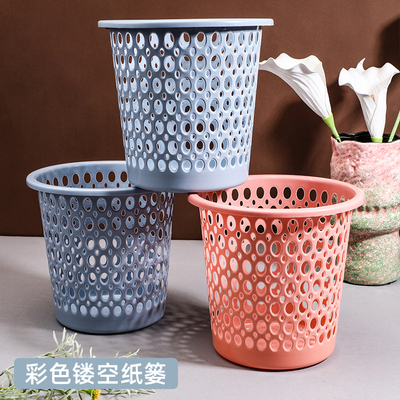 批发彩色镂空纸筒圆形塑料垃圾桶
