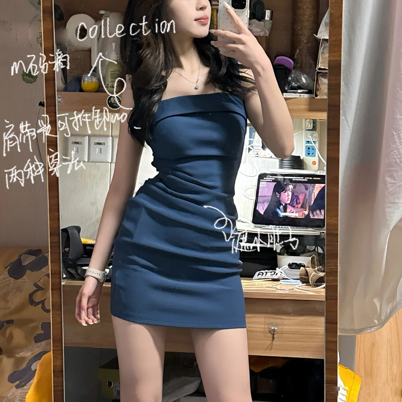 小个子裙收腰抹胸制服连衣裙女绝美性感法式气质礼服包臀裙带胸垫