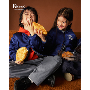 KIOSCO童装秋冬儿童醋酸压褶重工缎面光泽感外套刺绣羽绒服