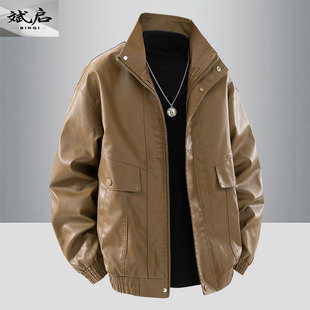 休闲皮衣外套潮流特宽翻领夹克男装 斌启2025新款 男士 美式 秋冬季
