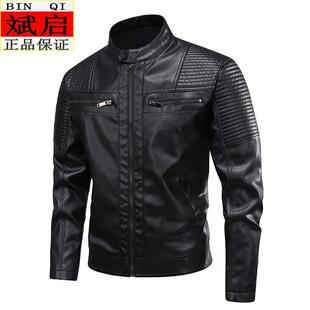 宽松潮牌鲨鱼鳃皮衣机车服男装 立领夹克外套男款 上衣服 男士 春秋季