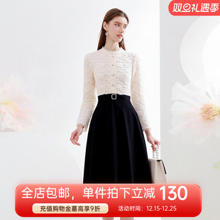 气质假两件长袖 女装 打底蕾丝裙子 新款 未风丝绒连衣裙女冬2025冬季