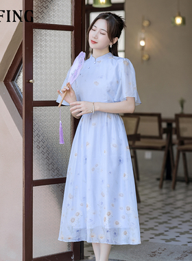 未风紫色雪纺改良旗袍连衣裙女夏2026夏季新款女装新中式国风裙子