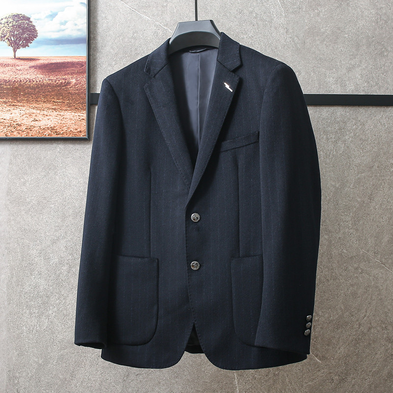 22%山羊绒混纺品牌撤柜藏青中年男士休闲西服秋冬毛呢西装外套