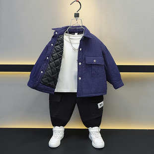 男童夹棉外套秋冬款儿童深秋初冬薄棉上衣2025新款男孩宝宝帅气潮