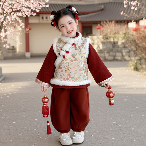2026新款女童冬季加厚汉服套装