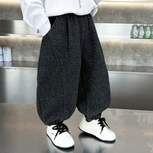男童加绒裤子2025新款儿童冬季灯笼裤小男孩洋气一体绒休闲裤束脚
