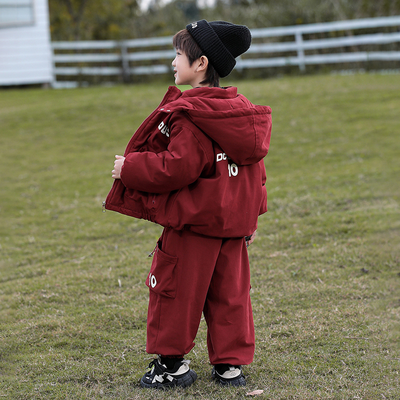 男童冬装加绒套装加厚2025新款儿童冬季棉衣两件套小男孩冬天衣服