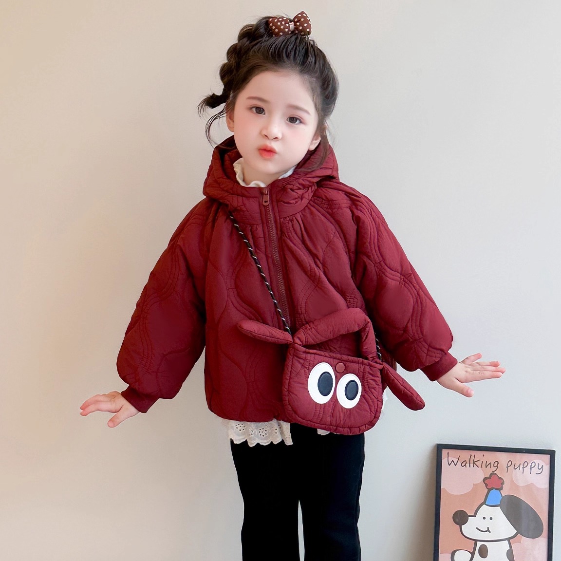 女童红色薄棉小棉衣外套