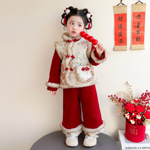 冬季加绒女童汉服套装新年喜庆