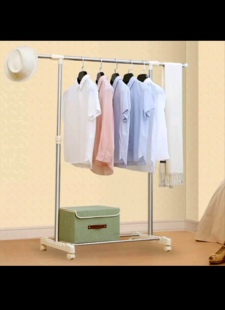 落地折叠室内家用阳台卧室凉晒挂衣服架子移动单杆(小时达专用)