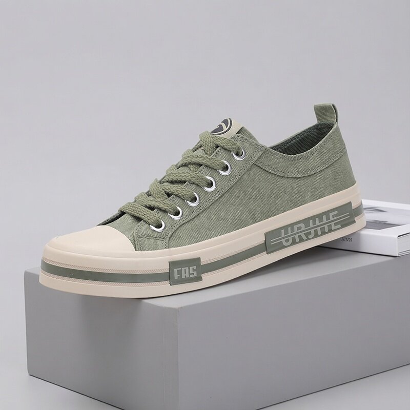 帆布鞋男款2026春夏季低帮系带休闲鞋韩版百搭透气板鞋时尚潮鞋男