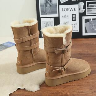 羊皮毛一体雪地靴女保暖高筒靴2024新款真皮纯羊毛厚底东北大棉鞋