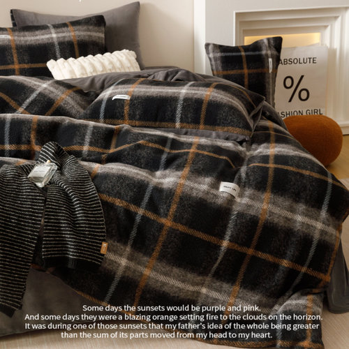 亲肤格子简约牛奶绒舒适四件套