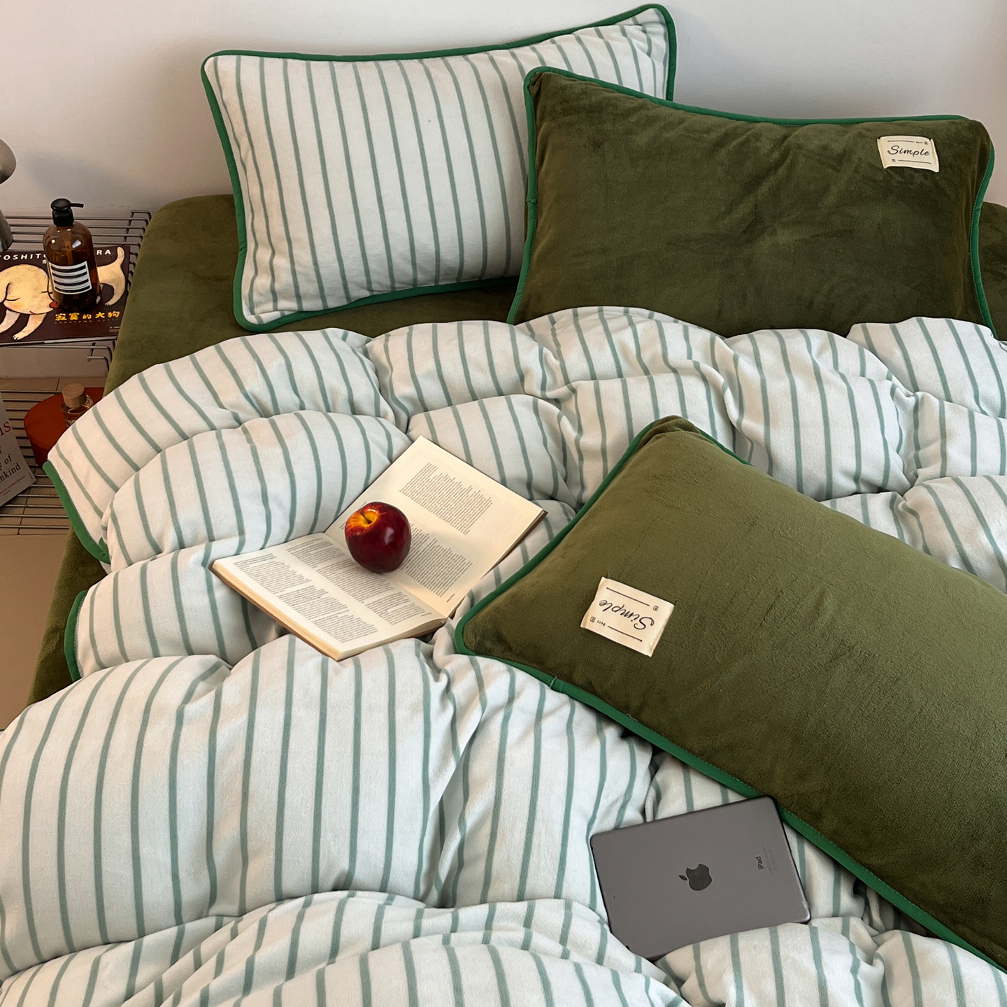 复古条纹简约软糯秋冬保暖牛奶绒三四件套百搭温暖绒宿舍床品床笠,床上用品,床品套件/四件套/多件套,淘宝优惠券,粉丝福利购,淘宝优惠卷