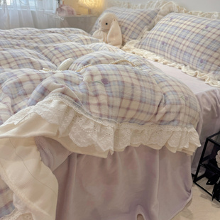 仙女款 荷叶边牛奶绒四件套韩系少女花边珊瑚绒被套加绒床单床裙