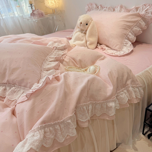 仙女款 双层纱全棉四件套荷叶边纯棉被套公主风1.5m1.8米亲肤床品