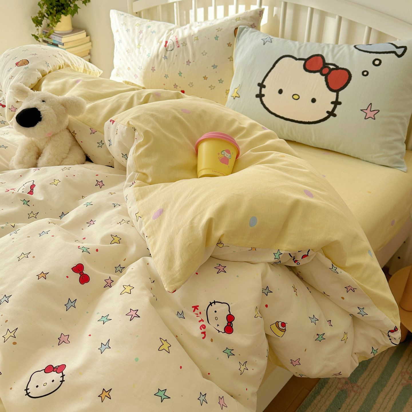 星星猫咪全棉四件套小清新浅色纯棉被套学生宿舍3件套1.5床笠床单