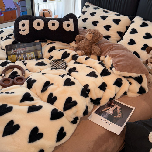 保暖加厚兔兔绒拼牛奶绒三四件套