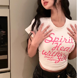 广州十三行外贸出口孤品样衣爆款女装时尚辣妹短袖t恤女正肩上衣