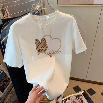 沙河服装女装广州十三行石井t恤女2024短袖流行纯棉国潮白色体桖