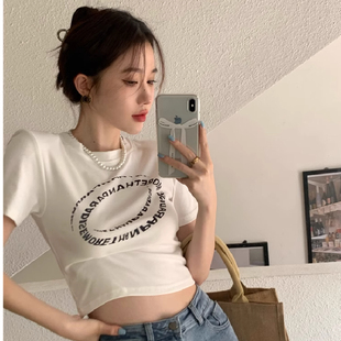 短袖女配阔腿直筒裤 哈伦裤 喇叭裤搭配的上衣高腰bf运动短装T恤