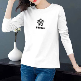 广东十三行女装纯棉早秋圆领长袖t恤女士秋装新款宽松打底小衫内