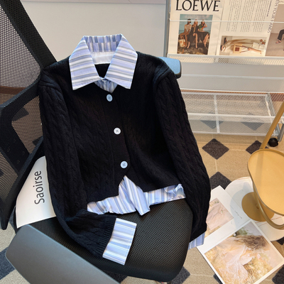 东莞大朗高端假两件POLO领毛衣女深圳南油针织衫短款翻领开衫上衣