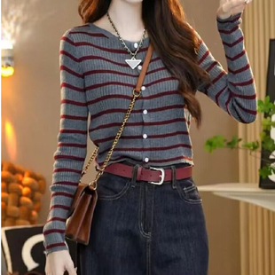 广州十三行高端欧货女装条纹针织衫秋冬东莞大朗毛衣不起球上衣