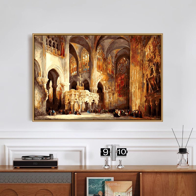 数字油画diy填色手工填充手绘风景涂色客厅列日大教堂画画油彩画