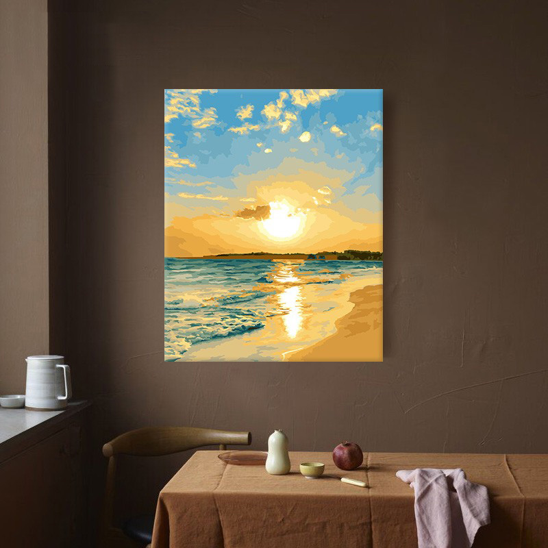 数字油画diy填色客厅装饰手工手绘治愈填充风景光芒丙烯画画油彩图片