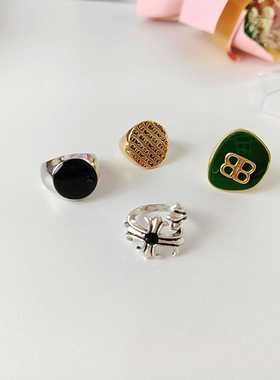 韩国东大门宽面日韩宽面食指戒指女复古做旧开口夸张个性创意指环