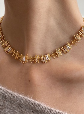 Boone alus新款爆款编织锆石项链镂空空气感气质高奢气质毛衣链女