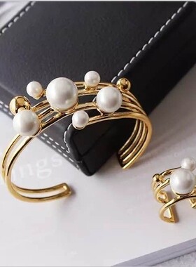 珍珠小众设计多层夸张开口戒指