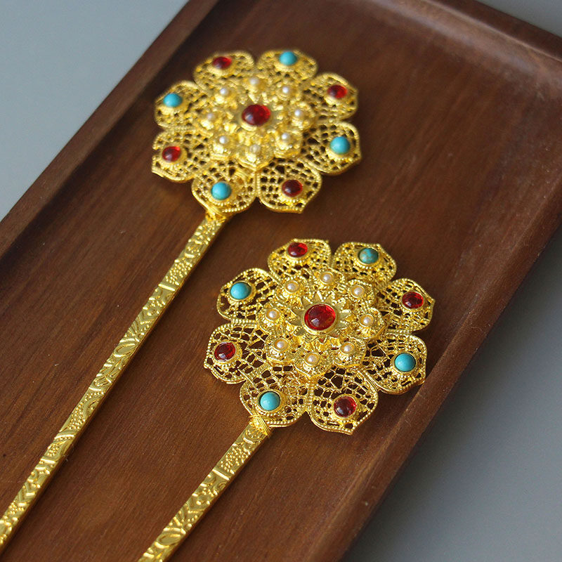 琉璃团花发簪古风发簪唐风头饰汉服配饰古装大气簪子唐妆精致发钗