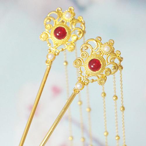 古风赤兔发簪坦领诃子供养人头饰