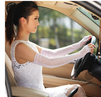 WARMEN 春夏季新款防晒手套蕾丝露指长款防晒开车手套女UV010Z