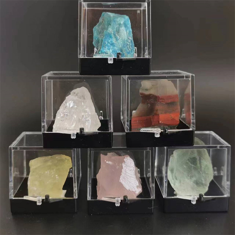 天然水晶海蓝宝 白水晶 碧玺 矿标原石标本摆件儿童科普教学礼物