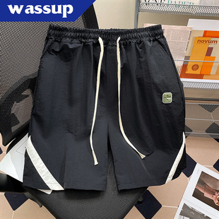 WASSUP夏季男士撞色休闲短裤男潮流百搭宽松速干透气运动五分裤子