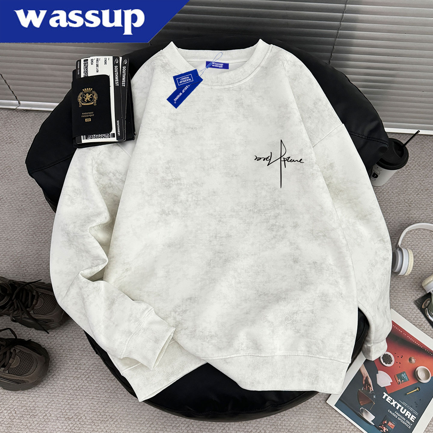 免费试穿~字母蜡染圆领卫衣男