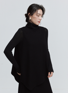 LORRAINES25冬新款 晚风序曲-设计师款精纺羊毛立领无袖半裙套装