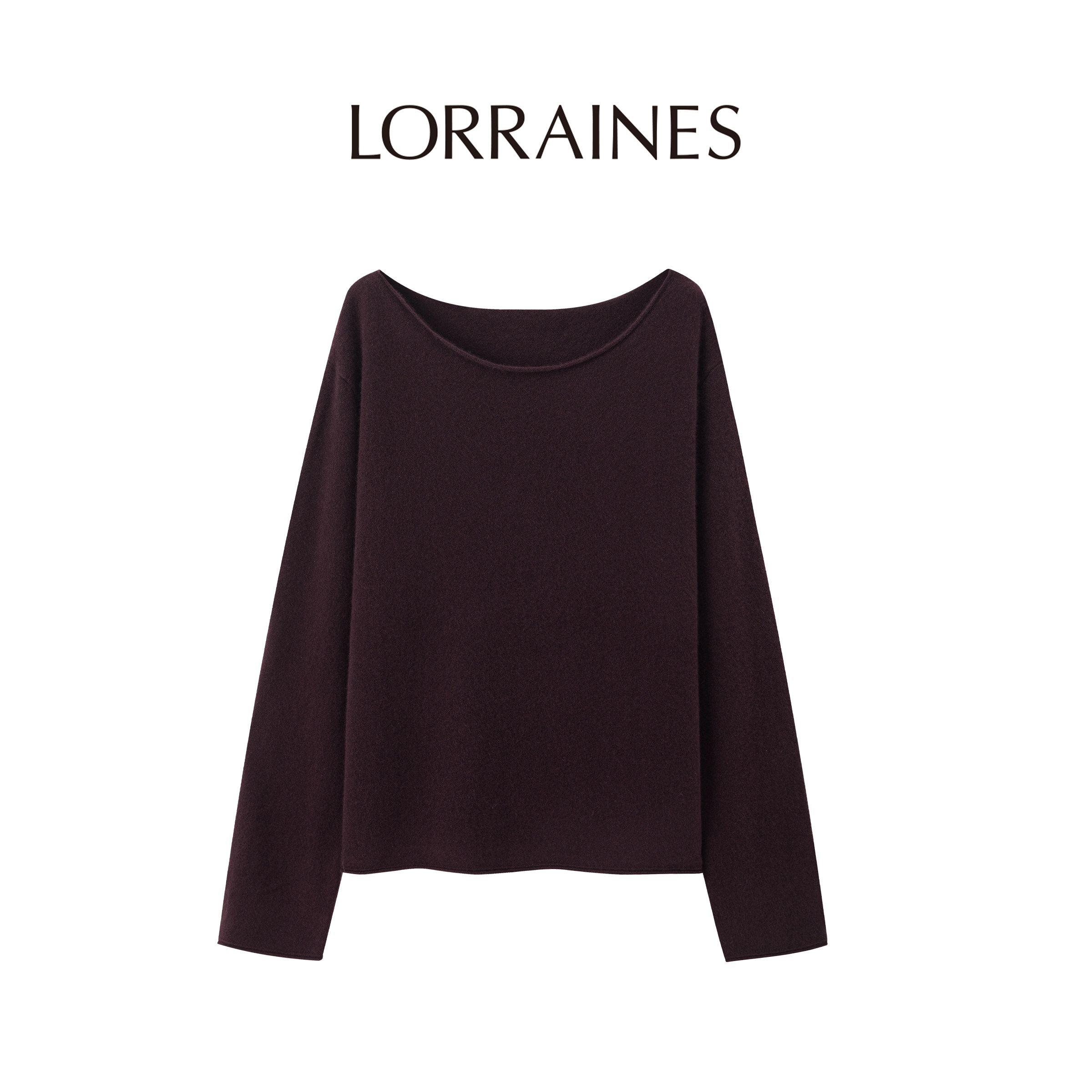 LORRAINES 优雅日常-100baby山羊绒可机洗亲肤一字领领长袖针织