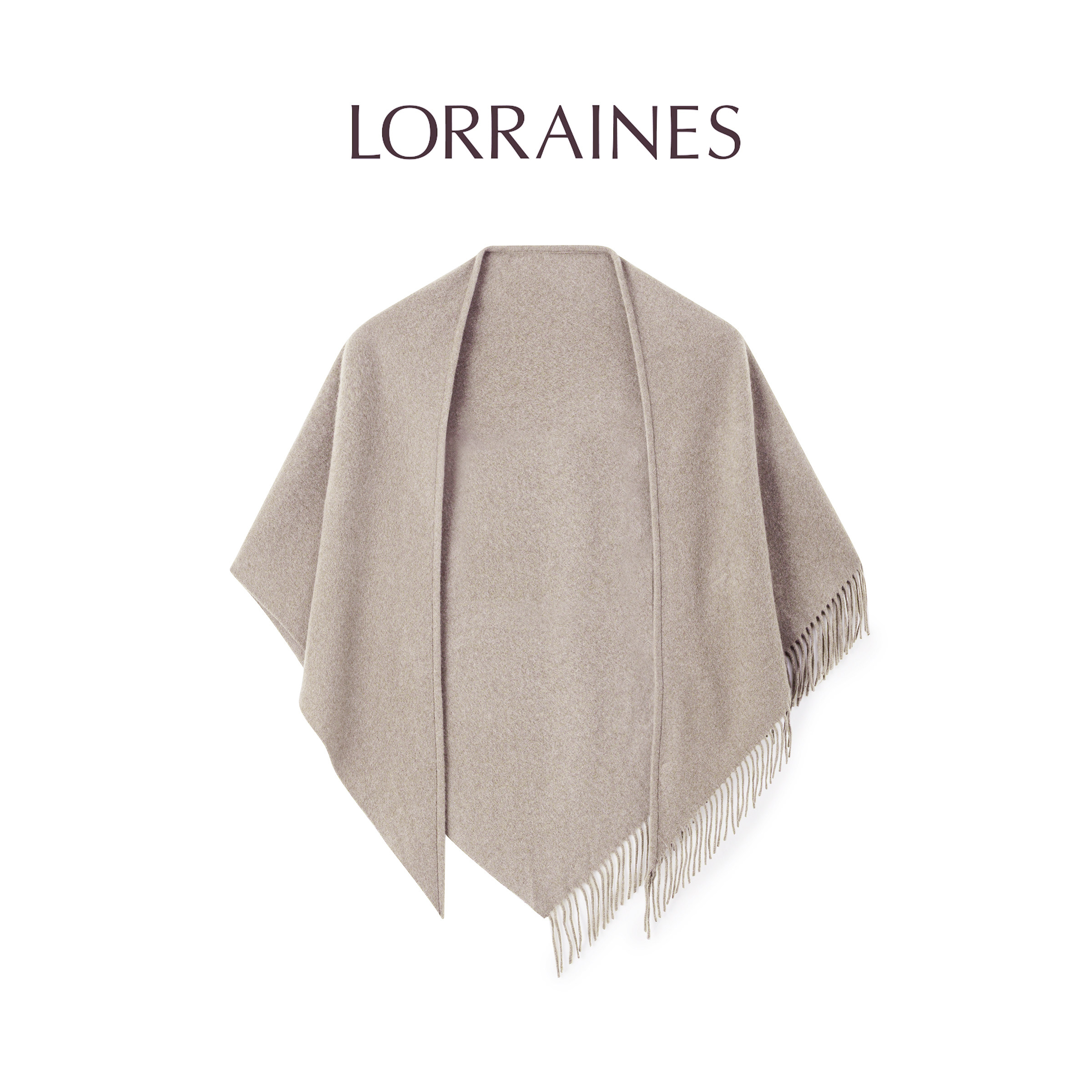 LORRAINES 老派优雅-100山羊绒温暖流苏三角披肩围巾
