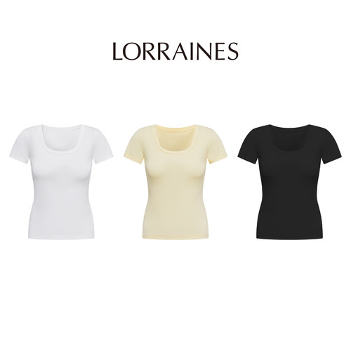 LORRAINES 轻舞芭蕾-100强捻棉大U领显瘦正肩短袖T恤修身Tee
