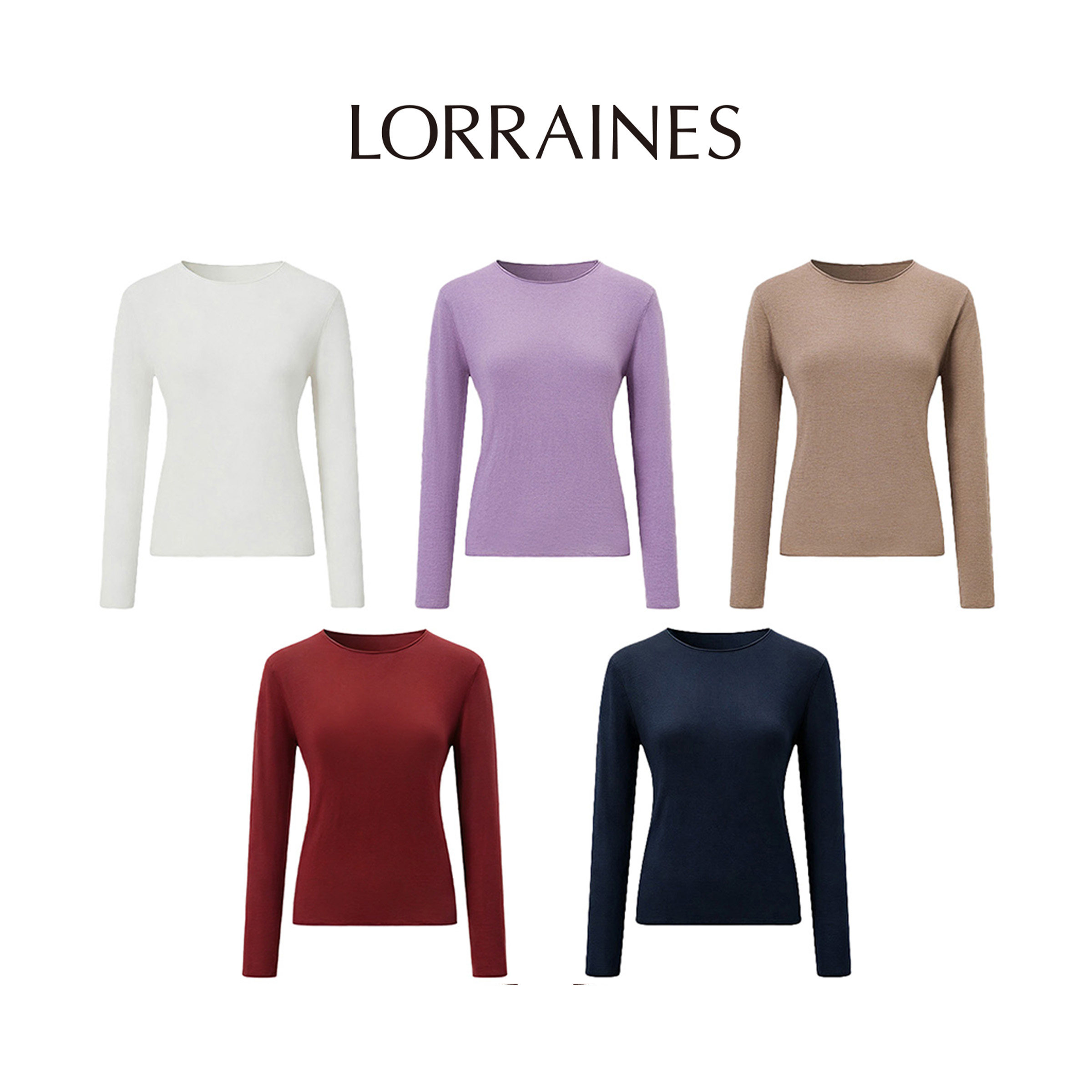 LORRAINES 品质生活-可机洗真丝山羊绒混纺卷边圆领套头针织打底