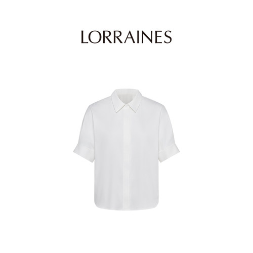 LORRAINES 法式通勤系列-高支长绒棉弹翻领白色短袖衬衫
