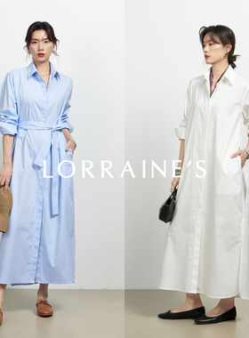 LORRAINE'S 罗马假日 日本进口早秋高密智性腰带宽松长衬衫连衣裙