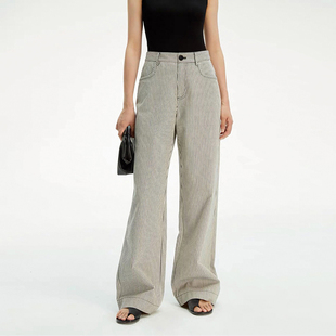 I00%新疆长绒棉竖条纹高腰直筒阔腿百搭休闲牛仔长裤 LORRAINE