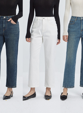 LORRAINES“经典回归” 复古美式九分牛仔裤高腰立裁烟管直筒裤